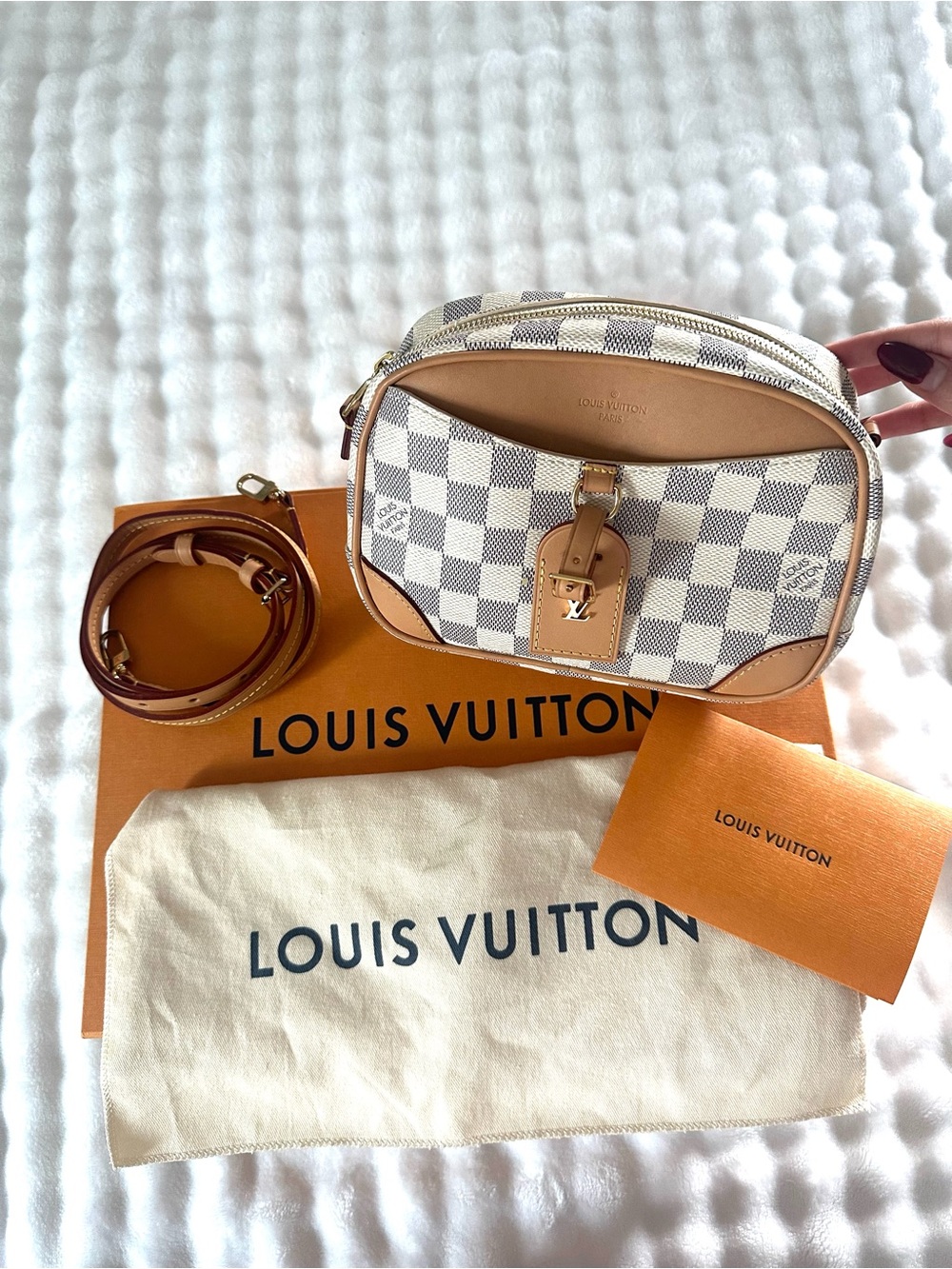 Louis Vuitton Damier Azur Crossbody Bag in White and Tan